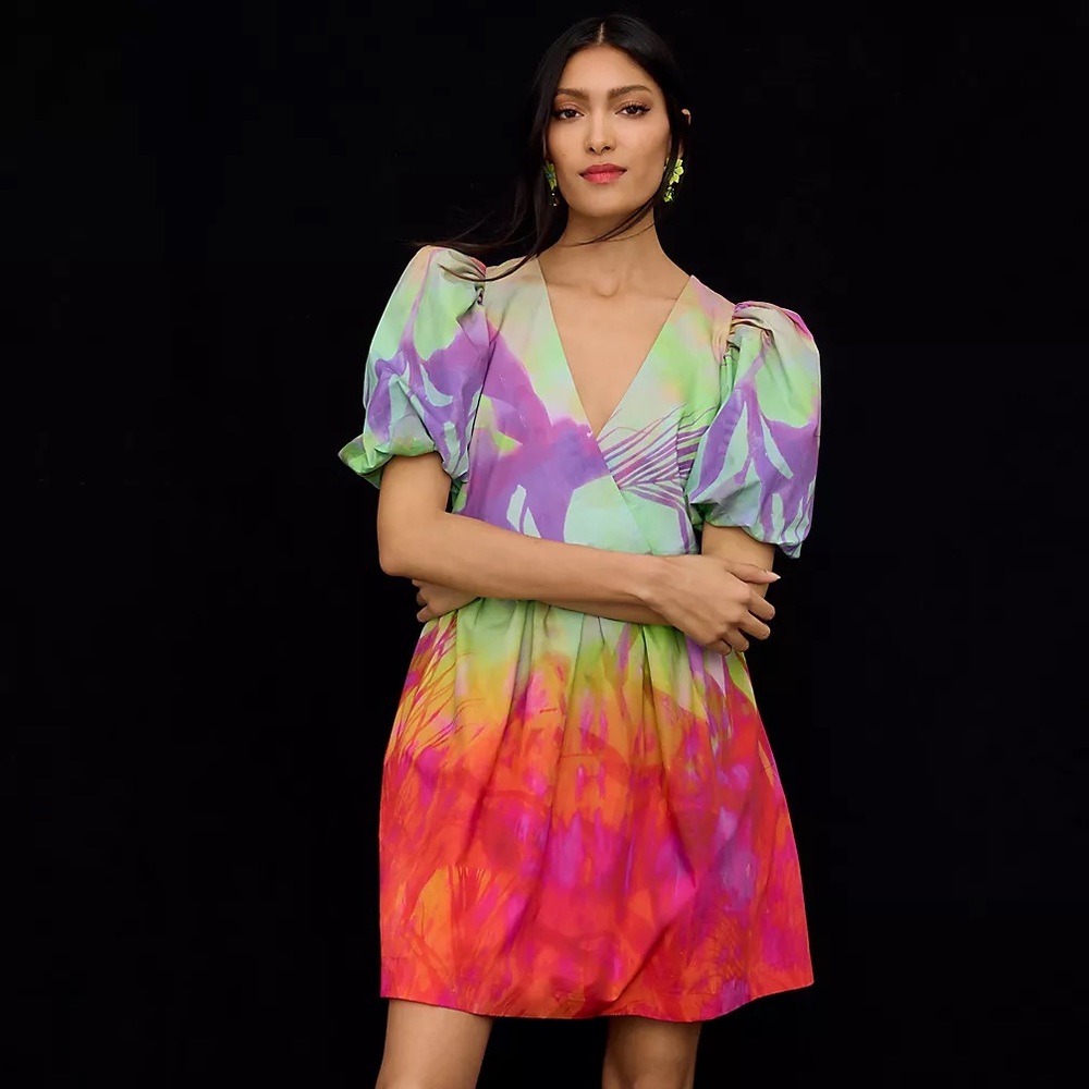 NWT Anthropologie Plenty by Tracy Reese Puff-Sleeve Surplice Dress. Size XS - Picture 2 of 6